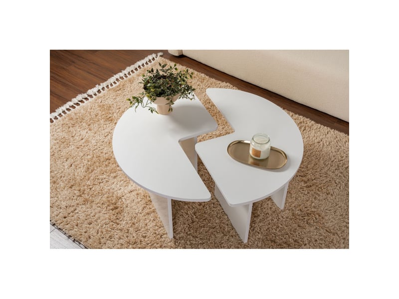  Table basse ronde en bois mdf mélaminé blanc naturel ø90 x 41 cm  - Conforama D