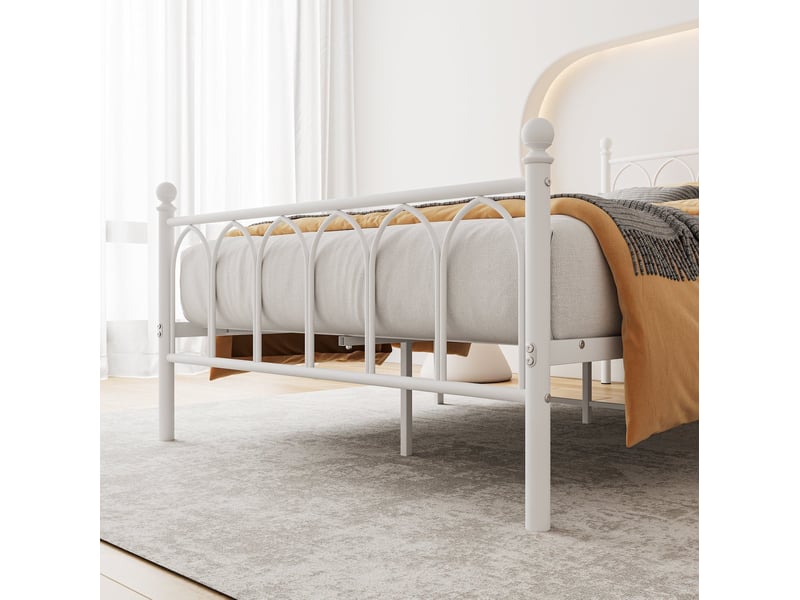 Lit 140x200cm métal, tête et pied vintage, rangement sous le lit,blanc  - Conforama R