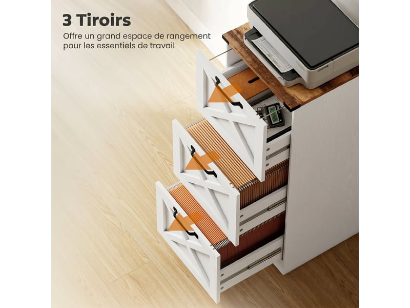  Caisson de bureau 3 tiroirs pour dossiers suspendus blanc 40 x 40 x 101 cm  - Conforama E