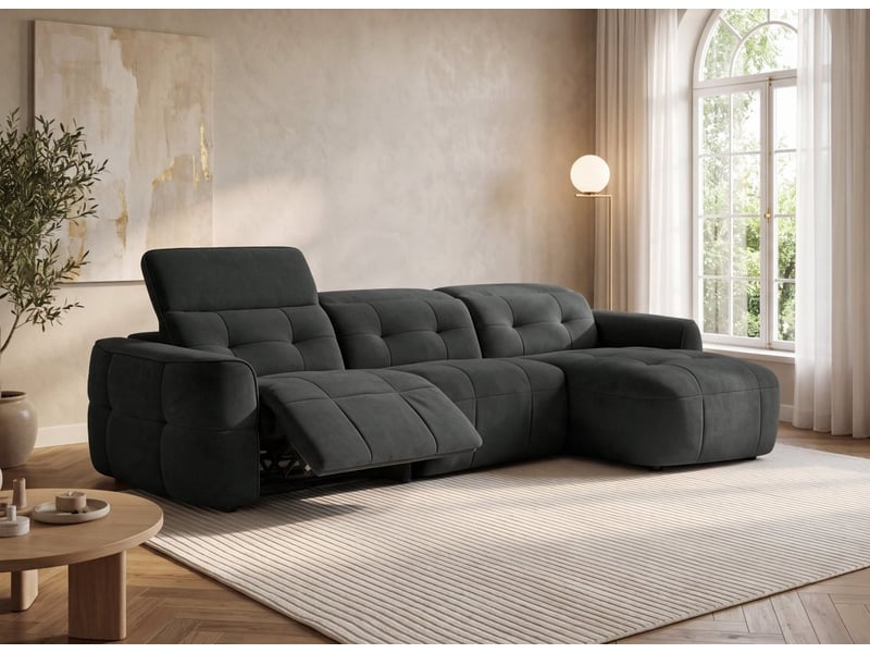Canapé d'angle relax électrique en tissu gris ferdinand - angle droit KM7935-3M-GRI - Conforama C