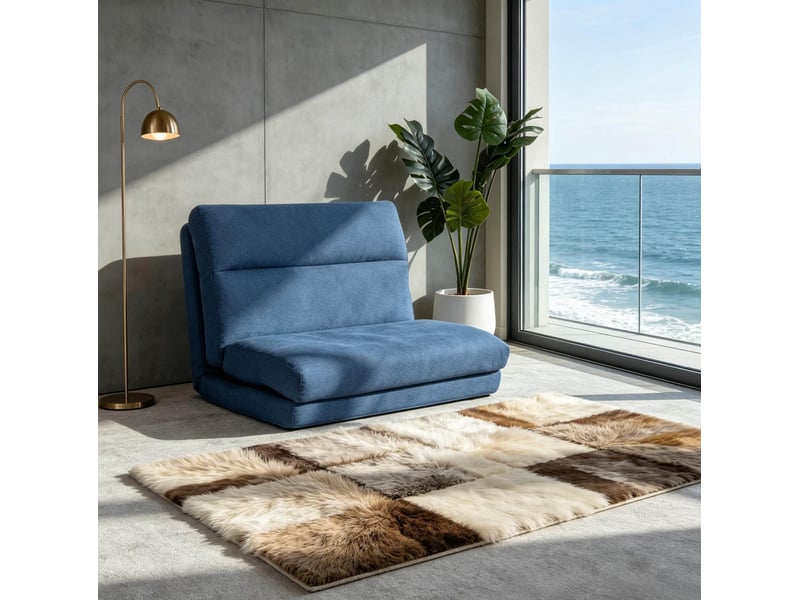  Fauteuil de sol convertible avec dossier réglable 5 positions et couchage d'appoint en polyester bleu foncé  - Conforama D