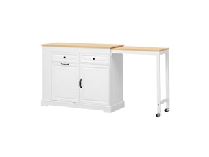 Îlot de cuisine 116x45x92 cm - extensible - grand rangement - sur roulettes - avec tiroirs - mdf - gain de place - meuble de rangement - beige
