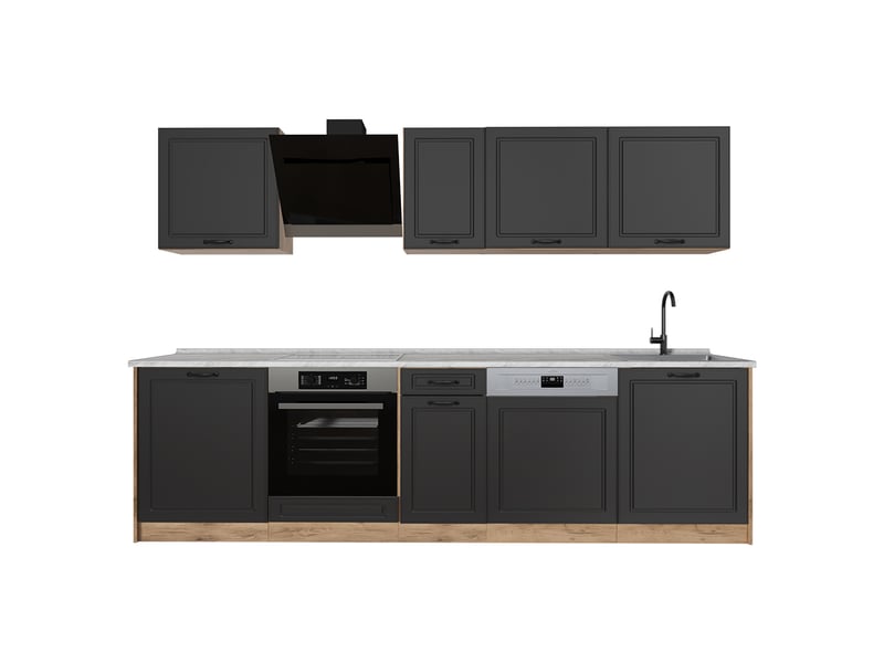  Vicco cuisine, anthracite campagnechêne doré, 280cm plan de travail marbre  - Conforama A