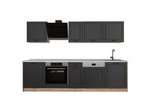 Vicco cuisine, anthracite campagnechêne doré, 280cm plan de travail marbre