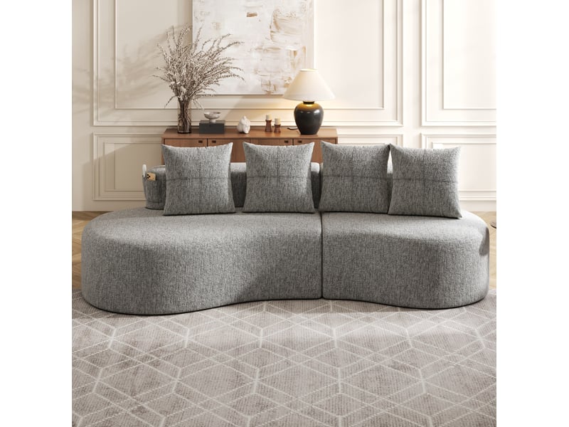  Canapé fixe 4 places 240x109x63 cm en lin gris clair avec porte-gobelet  - Conforama E