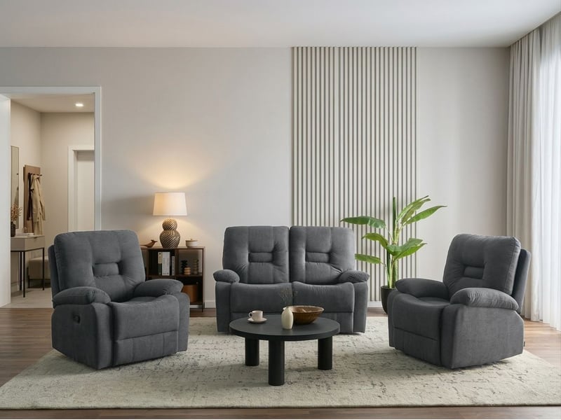  Ensemble de salon relax manuel 4 places bergen tissu gris graphite  - Conforama B