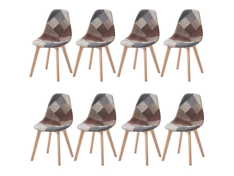  Lot de 8 chaises de salle à manger au design moderne, tissu, structure en bois et métal, multicolore  - Conforama C