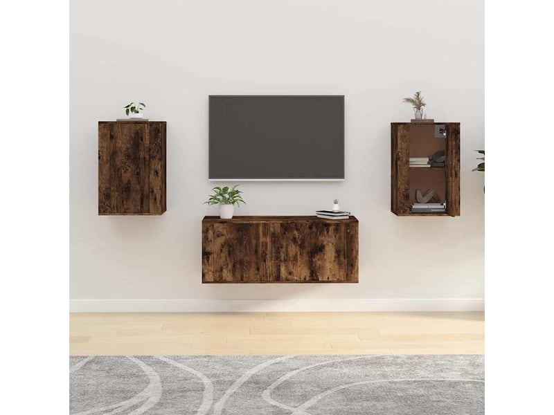  Lot de 2 meuble tv mural, meuble tv suspendu chêne fumé 40x34,5x60 cm  - Conforama B