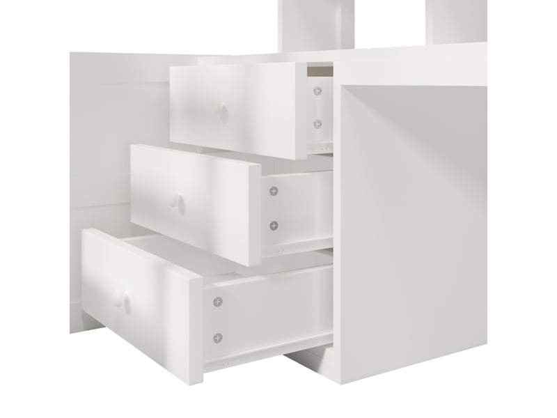  Lit mezzanine enfant 90x200 cm avec led, armoire, bureau, tiroirs et compartiments de rangement, pin, blanc, sans matelas  - Conforama R