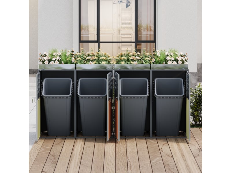  Cache-poubelle extérieur avec jardinière, quatre portes verrouillables  - Conforama C