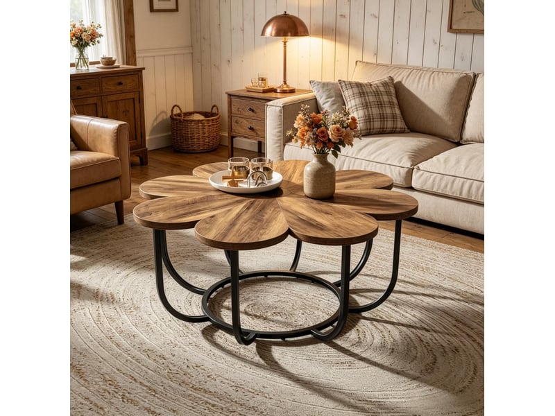 Table basse 100x100x50 cm métal bois noir et marron - Conforama D