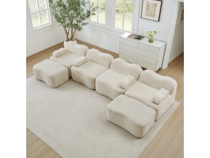 Canapé modulaire u 4 places – canapé avec 2 repose-pieds et 4 coussins mousse haute densité 32d – velours – beige