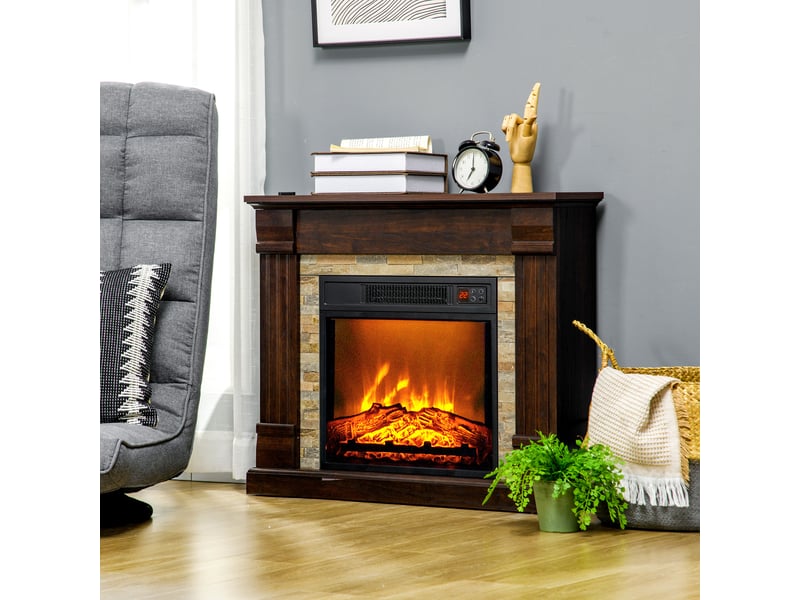 Cheminée électrique décorative 1800 w, effet flamme 3d, thermostat, minuterie, marron - Conforama C