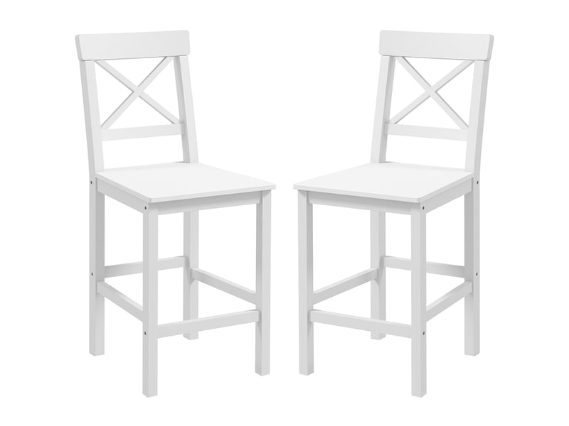  Lot de 2 tabourets de bar hauts en bois avec repose-pieds et dossier croisé, capacité de charge 120 kg, blanc  - Conforama B