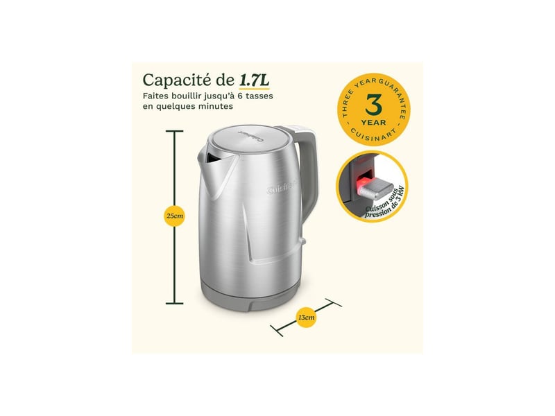 Bouilloire electrique 1,7 l acier inox double paroi 3 kw base 360° CUI3030050198218 - Conforama A
