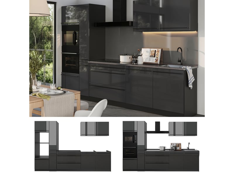  Vicco cuisine, anthracite haute brillanceanthracite, 310cm sans plan de travail  - Conforama D