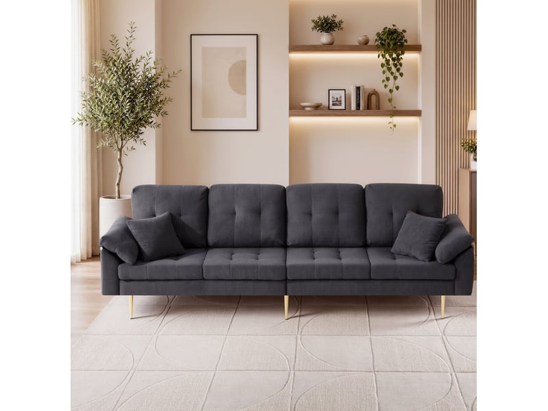 Canapé 4 places tcqpz 250 x 70 x 87 cm avec pouf modulable en l velours côtelé gris foncé - Conforama D