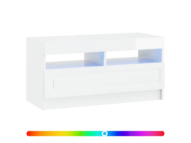 Meuble tv - banc tv - meuble de rangement led blanc brillant bois d'ingénierie - Conforama C