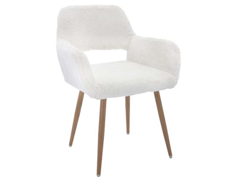  Fauteuil de table en fausse fourrure - 59x46x79 cm - fauteuil rembourré pieds métal effet bois - blanc cassé  - Conforama A