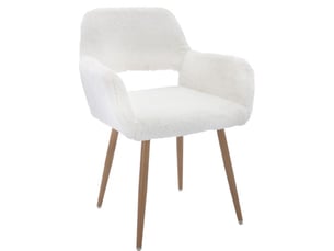 Fauteuil de table en fausse fourrure - 59x46x79 cm - fauteuil rembourré pieds métal effet bois - blanc cassé