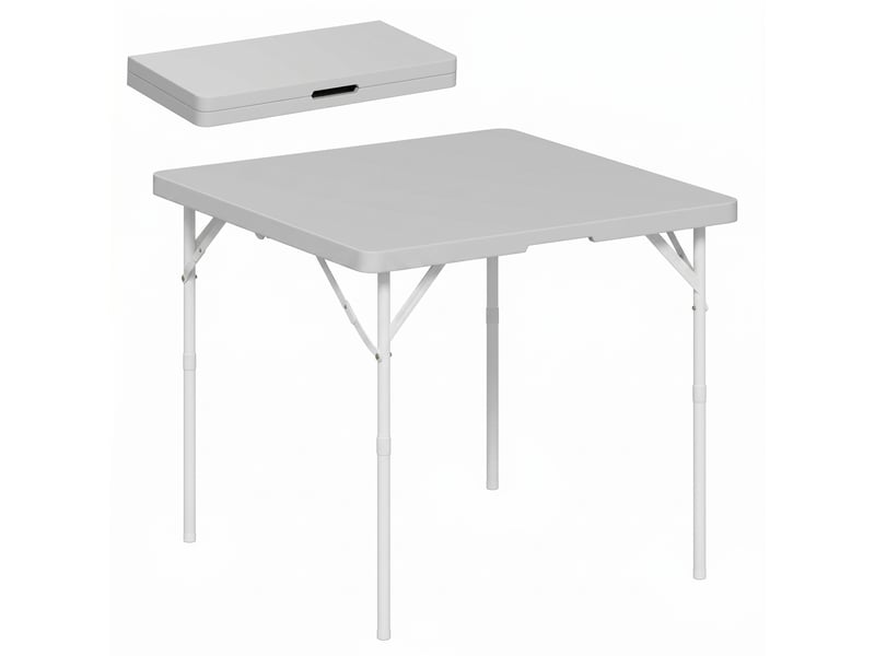  Table de camping pliante, réglable sur 2 hauteurs, en pehd et métal, 86 x 86 x 74 cm, gris foncé  - Conforama A