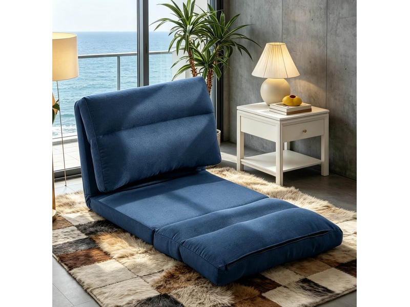 Fauteuil de sol 70l x 72p x 56h cm en polyester convertible et inclinable bleu foncé chicfurn - Conforama B