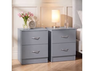 Table de chevet riano, commode de nuit, chambre, 47x40x36cm, set de 2, 2 tiroirs, gris