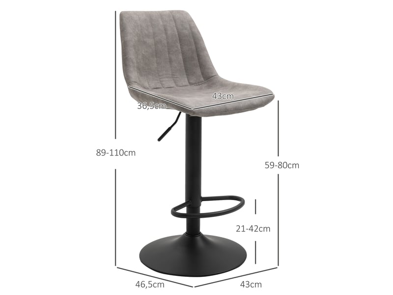  Lot de 2 tabourets de bar style vintage hauteur réglable pivotant avec repose-pied gris  - Conforama E