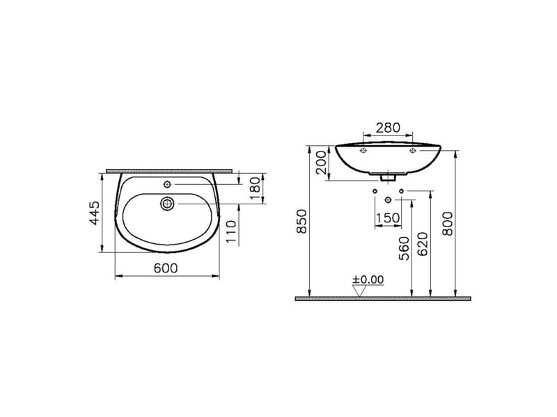  Vasque ovale murale blanche 600x445 mm trou robinet central et trop-plein 390135 - Conforama C