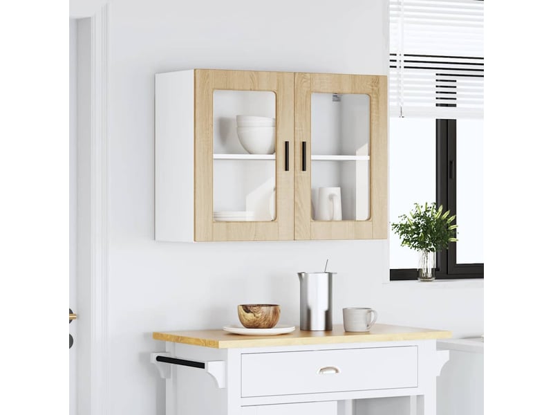 Armoire murale de cuisine et porte en verre porto chêne sonoma shl6196 - Conforama C