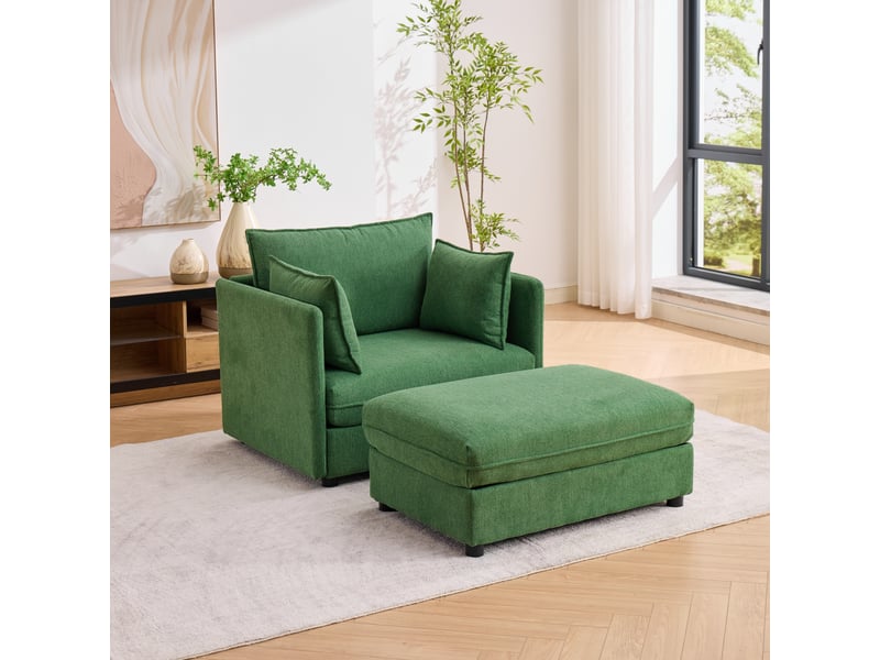 Fauteuil fixe vert en velours avec repose-pieds coffre 149 x 103,5 x 81 cm, style design pour salon et petits espaces W3245S00025 - Conforama B