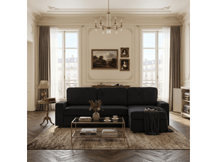 Canapé d'angle réversible fixe <strong>KORFEE</strong> <strong></strong> 3 places Polyester noir avec coffre de rangement
