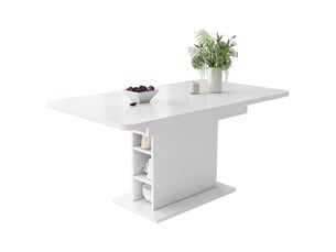 Table à manger extensible 110130 x 70 x 75 cm avec rangement ouvert, rectangulaire pour 4 à 6 personnes, blanc