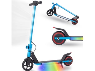 Trottinette électrique enfant 78 x 92 cm bleue en alliage d'aluminium, pliable avec éclairage led