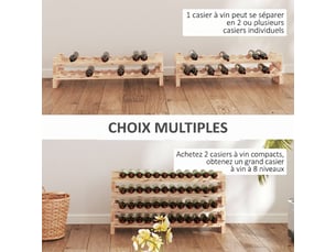 Casier à bouteilles pour 48 bouteilles, 114×28×56,5cm, étagère à vin avec 4 niveaux modulable, bois naturel