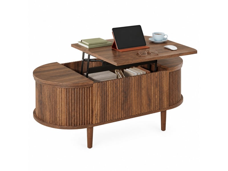  Table basse relevable 100x48x53.5 cm avec rangement en mdf coloris noyer  - Conforama A