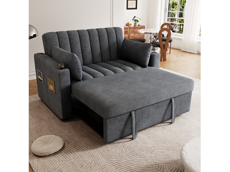  Canapé-lit 2 places 136 cm tissu coton-lin gris  - Conforama E