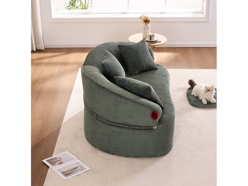  Canapé droit 2 places compressé 163x93x68 cm design chapeau de clown en mousse et velours côtelé couleur vert  - Conforama D