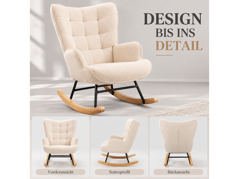  Fauteuil à bascule teddy, fauteuil berçant allaitement haut dossier avec accoudoirs, chaise berçante confortable pour lecture, salon, chambre bébé, adulte  - Conforama W