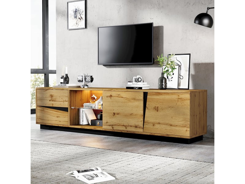 Meuble tv 180 cm avec led, rangement et passe-câbles homvra - Conforama C