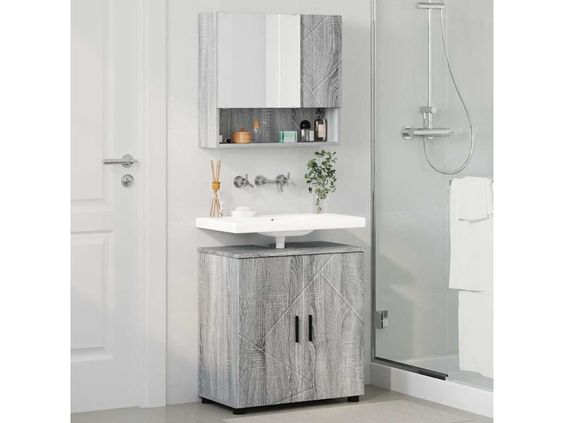  Ensemble de mobilier de salle de bain 2 pièces gris sonoma cf64222  - Conforama D