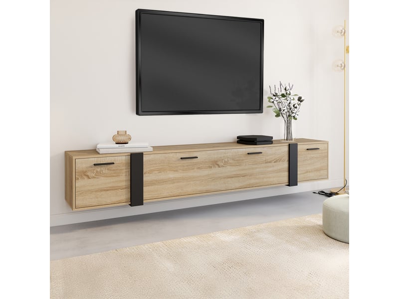 Meuble tv 180 cm suspendu phoenix 3 portes design industriel - Conforama B