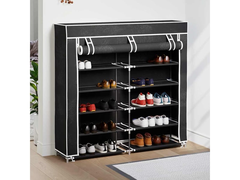  Meuble à chaussure | armoire à chaussures avec housse 115x28x110cm tissu noir  - Conforama C