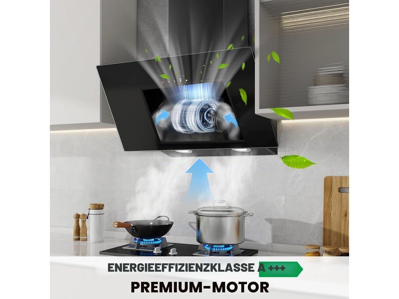  Hotte aspirante murale noire 60 cm, évacuation et recyclage, débit 450 m³h, commande tactile, led et moteur a+++  - Conforama B