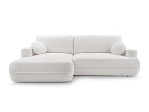 Canapé d'angle gauche convertible AX LIVING Peoni 3 places Velours blanc avec coffre de rangement