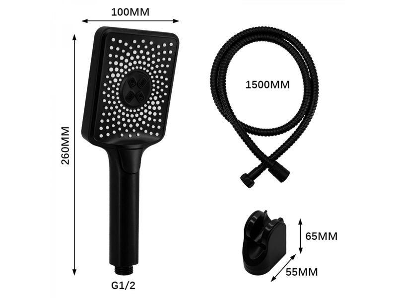 Zmh poignée de douche avec tuyau de 1,5 m, tête de douche carrée noire économisant l'eau pour salle de bain - Conforama C