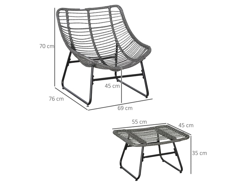  Fauteuil de jardin avec repose-pieds en résine tressée et métal noir avec coussins  - Conforama C