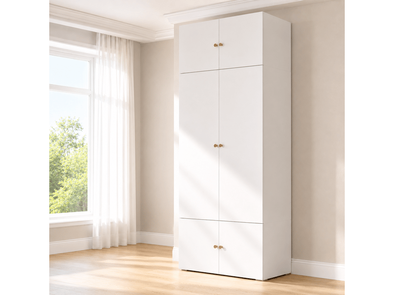  Armoire 90 x 50 x 200 cm avec 1 penderie et 5 compartiments, meuble haut à portes battantes, rangement moderne et fonctionnel pour chambre, chambre d’enfant ou bureau - blanc OPULERANE TRADING LTD - Conforama E