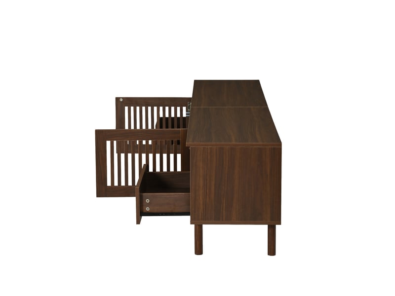  Meuble tv 180x40x51 cm en mdf, 2 portes grillagées, 2 tiroirs et niches ouvertes  - Conforama E