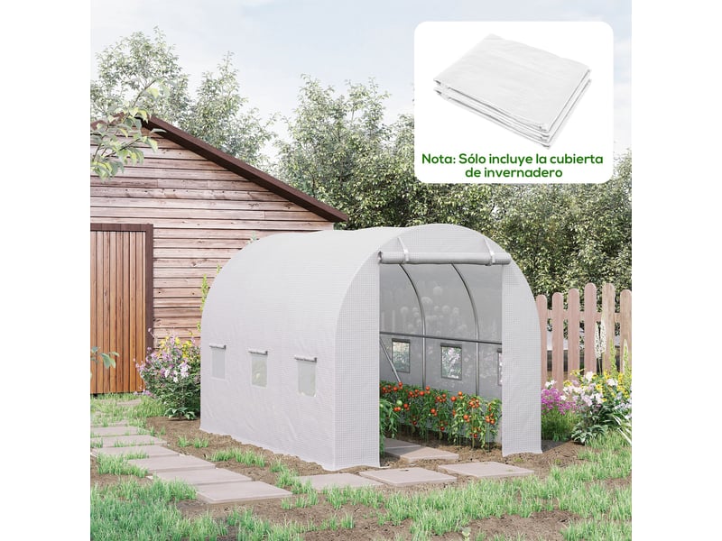  Bâche de rechange blanche pour serre en polyéthylène 3 x 2 x 2 m avec 6 fenêtres et porte enroulable  - Conforama D